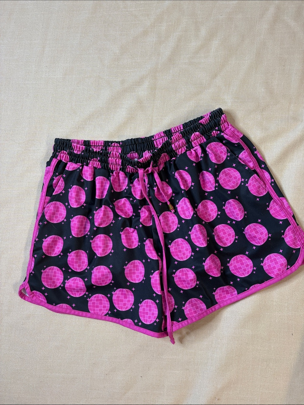 Women's Pink Globe-Print Athletic Shorts with Drawstring Waist